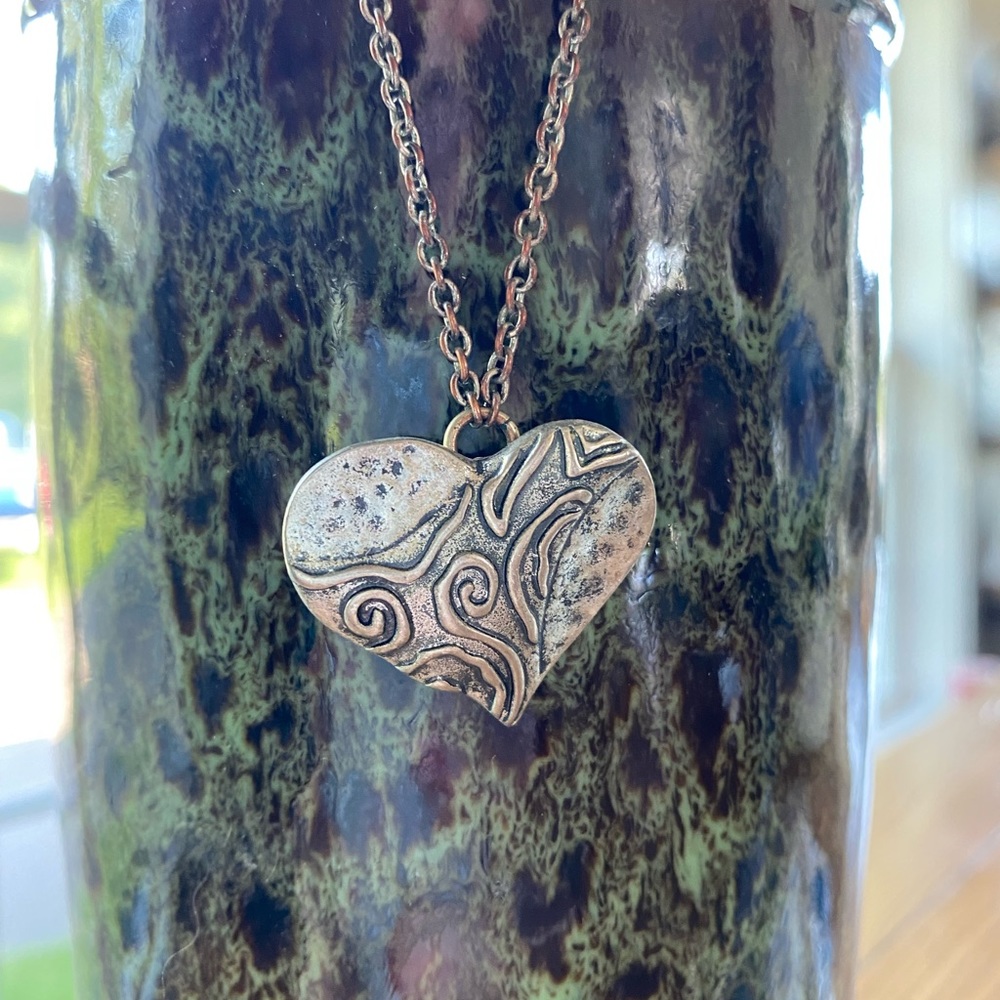 19” Hand Stamped Heart Pendant Necklace